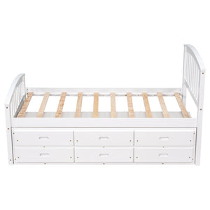 English Elm Twin Solid Pine Storage Bed with Six Built-in Drawers for Kids or Guest Rooms SG000121AAK