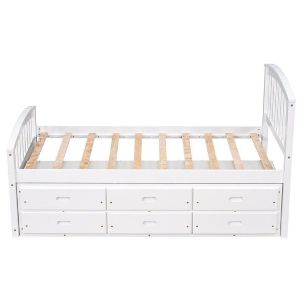 English Elm Twin Solid Pine Storage Bed with Six Built-in Drawers for Kids or Guest Rooms SG000121AAK