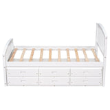 English Elm Twin Size Platform Storage Bed Solid Wood Bed With 6 Drawers,White