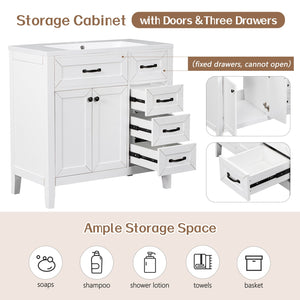 English Elm 36" Elegant Bathroom Vanity With Sink Combo - Modern White Cabinet, Durable Design & Ample Storage N725P246491K