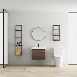 English Elm Bathroom Cabinet Floating Vanity with Resin Sink, Wall-Mounted Storage, Soft-Close Doors, Durable Finish California Walnut W99969683