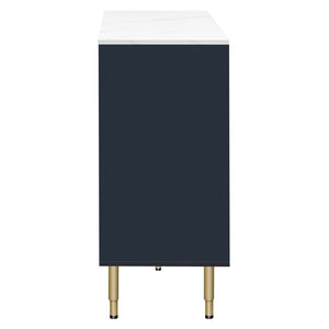 English Elm Trexm Glam Buffet Cabinet Gold Legs Amber Glass Doors Marble Top Dining Storage XW000010AAM