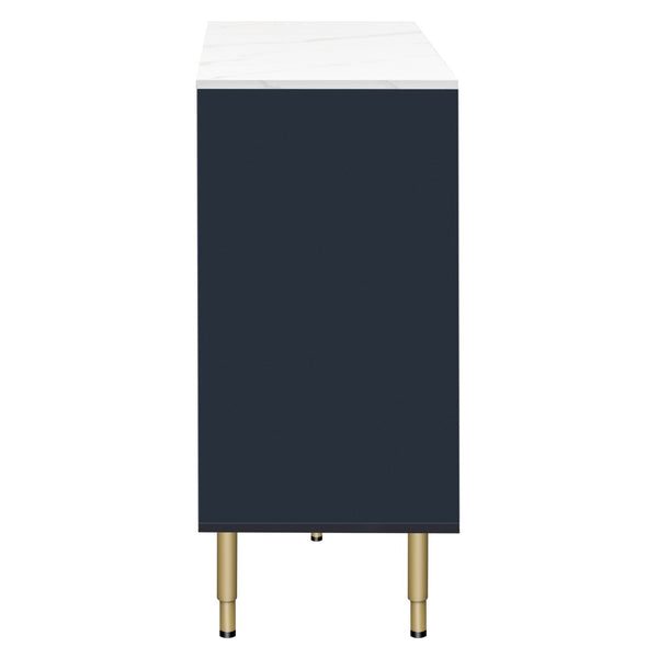English Elm Trexm Glam Buffet Cabinet Gold Legs Amber Glass Doors Marble Top Dining Storage XW000010AAM