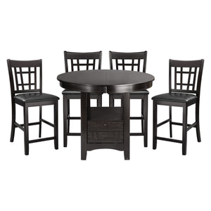 English Elm Traditional Mission Counter Height Dining Set in Dark Cherry Finish with Storage Pedestal, 5pc Brown Mix 44.25 L x 44.25 W x 8.25 H B011S00252