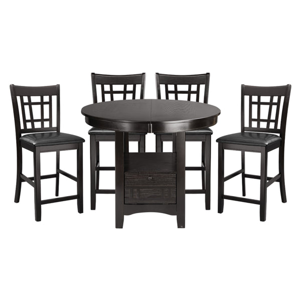 English Elm Traditional Mission Counter Height Dining Set in Dark Cherry Finish with Storage Pedestal, 5pc Brown Mix 44.25 L x 44.25 W x 8.25 H B011S00252