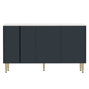 English Elm Trexm Glam Buffet Cabinet Gold Legs Amber Glass Doors Marble Top Dining Storage XW000010AAM
