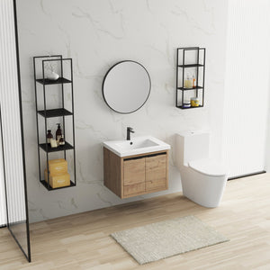 English Elm Bathroom Cabinet Floating Vanity with Resin Sink, Wall-Mounted Storage, Soft-Close Doors, Durable Finish Imitative Oak W99969684