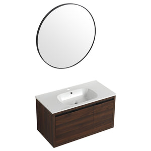 English Elm 36 Inch Floating Bathroom Vanity with Gel Basin, Soft-Close Doors & Drawers, Water-Resistant Plywood W99968127