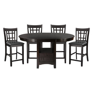 English Elm Traditional Mission Counter Height Dining Set in Dark Cherry Finish with Storage Pedestal, 5pc Brown Mix 44.25 L x 44.25 W x 8.25 H B011S00252