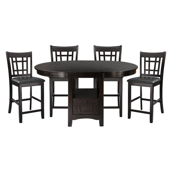 English Elm Traditional Mission Counter Height Dining Set in Dark Cherry Finish with Storage Pedestal, 5pc Brown Mix 44.25 L x 44.25 W x 8.25 H B011S00252