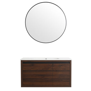 English Elm 36 Inch Floating Bathroom Vanity with Gel Basin, Soft-Close Doors & Drawers, Water-Resistant Plywood W99968127