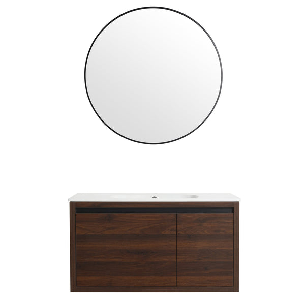 English Elm 36 Inch Floating Bathroom Vanity with Gel Basin, Soft-Close Doors & Drawers, Water-Resistant Plywood W99968127