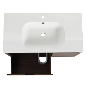 English Elm 36 Inch Floating Bathroom Vanity with Gel Basin, Soft-Close Doors & Drawers, Water-Resistant Plywood W99968127