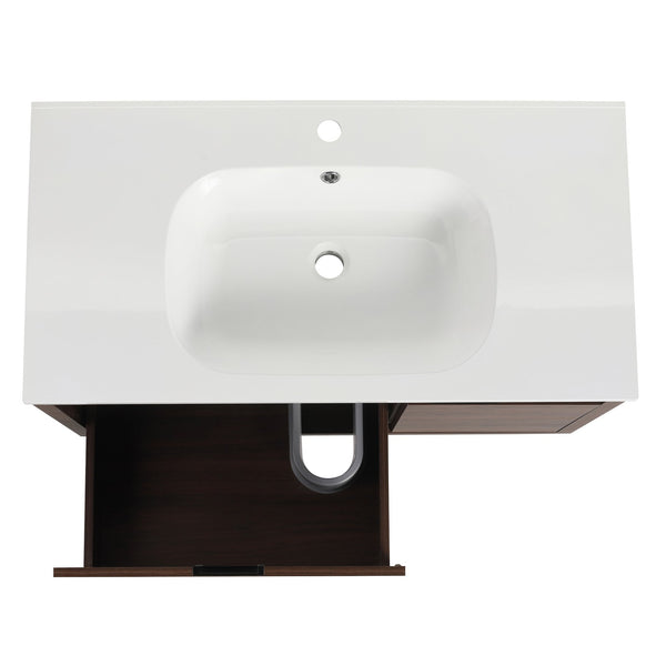 English Elm 36 Inch Floating Bathroom Vanity with Gel Basin, Soft-Close Doors & Drawers, Water-Resistant Plywood W99968127