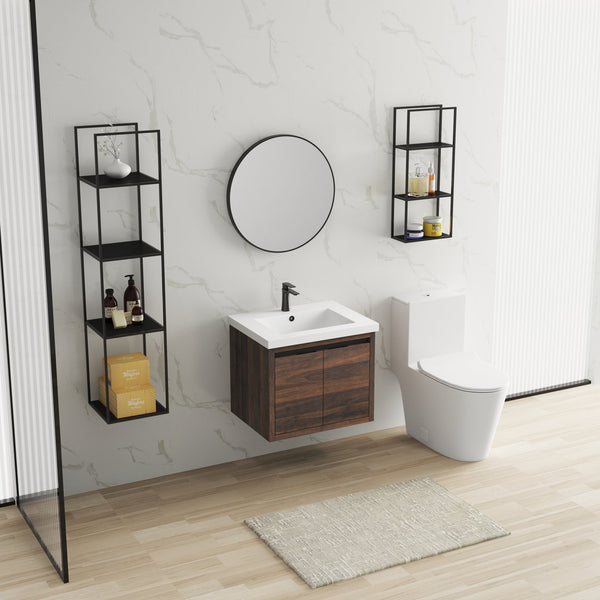 English Elm Bathroom Cabinet Floating Vanity with Resin Sink, Wall-Mounted Storage, Soft-Close Doors, Durable Finish California Walnut W99969683