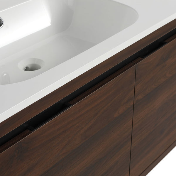English Elm 36 Inch Floating Bathroom Vanity with Gel Basin, Soft-Close Doors & Drawers, Water-Resistant Plywood W99968127