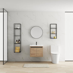 English Elm Bathroom Cabinet Floating Vanity with Resin Sink, Wall-Mounted Storage, Soft-Close Doors, Durable Finish Imitative Oak W99969684