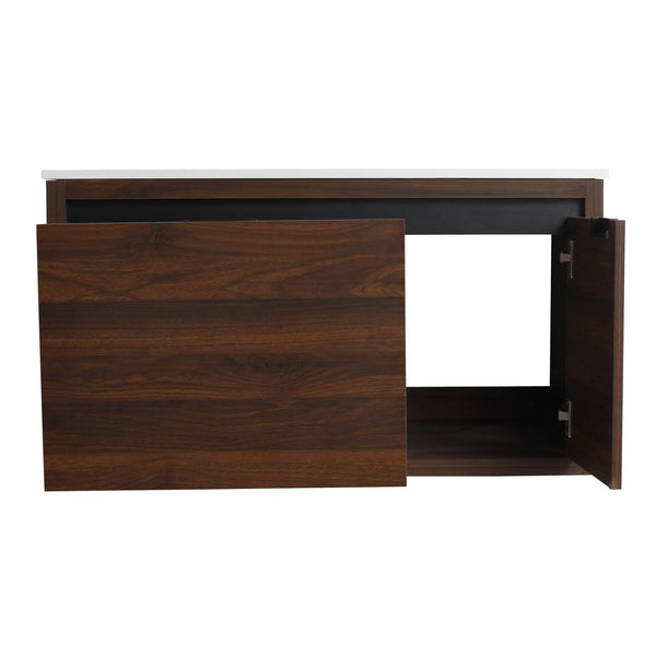 English Elm 36 Inch Floating Bathroom Vanity with Gel Basin, Soft-Close Doors & Drawers, Water-Resistant Plywood W99968127