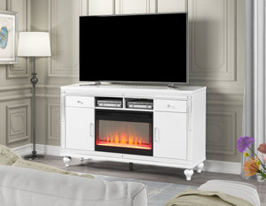 English Elm TV Stand With Electric Fireplace White Solid Wood for TVs up to 70", Remote Flame & Heater (61") B00969706