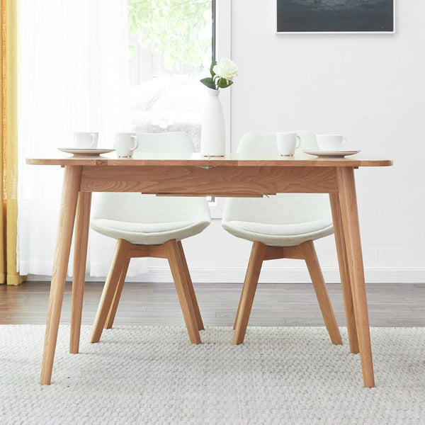 English Elm Natural Solid Oak Extendable Dining Table Seats up to Eight with Diagonal Leg Design W128367492