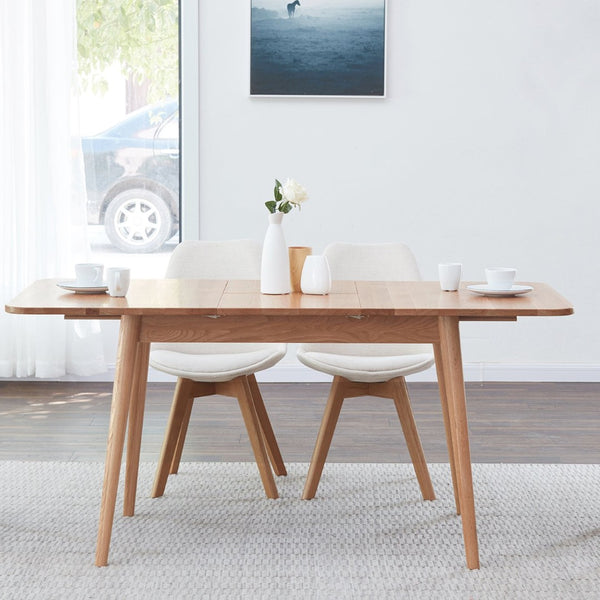 English Elm Natural Solid Oak Extendable Dining Table Seats up to Eight with Diagonal Leg Design W128367492