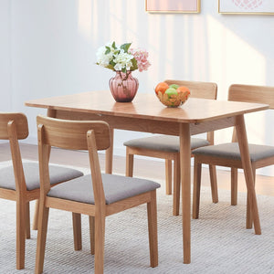 English Elm Natural Solid Oak Extendable Dining Table Seats up to Eight with Diagonal Leg Design W128367492