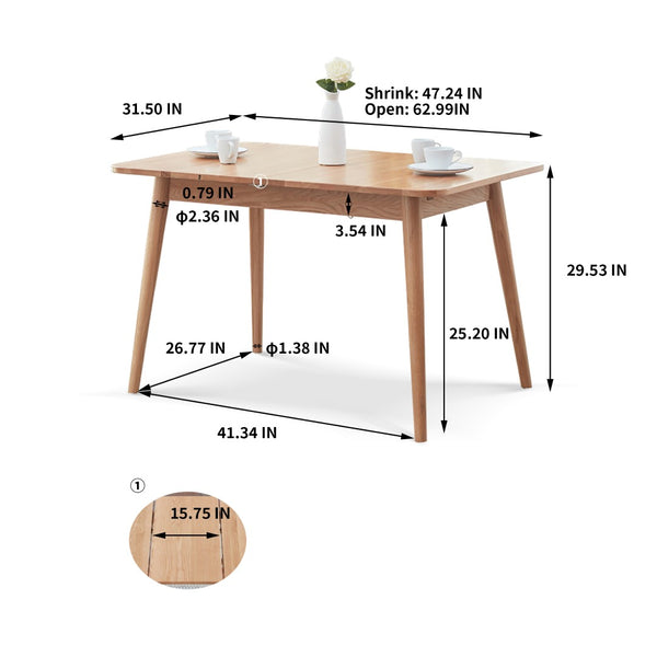 English Elm Natural Solid Oak Extendable Dining Table Seats up to Eight with Diagonal Leg Design W128367492