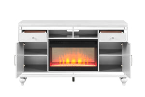 English Elm TV Stand With Electric Fireplace White Solid Wood for TVs up to 70", Remote Flame & Heater (61") B00969706