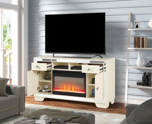 English Elm Tv Stand With Electric Fireplace - Cozy Beige Media Console For 70" Tvs, Storage & Led Flame Effects B00969710-GIGA