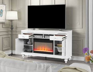 English Elm TV Stand With Electric Fireplace White Solid Wood for TVs up to 70", Remote Flame & Heater (61") B00969706