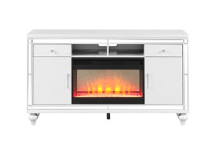 English Elm TV Stand With Electric Fireplace White Solid Wood for TVs up to 70", Remote Flame & Heater (61") B00969706