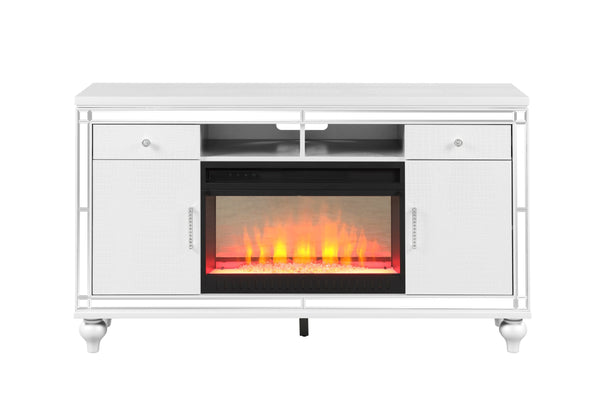 English Elm TV Stand With Electric Fireplace White Solid Wood for TVs up to 70", Remote Flame & Heater (61") B00969706