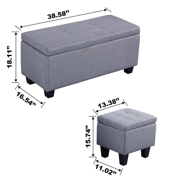 English Elm Large Storage Ottoman Bench Set 3-in-1 Tufted Linen Seating with Hidden Storage, 250lb Capacity W142063971