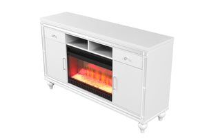 English Elm TV Stand With Electric Fireplace White Solid Wood for TVs up to 70", Remote Flame & Heater (61") B00969706