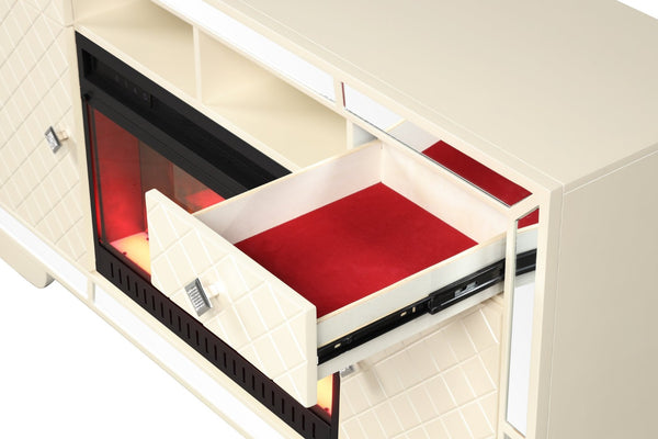 English Elm Tv Stand With Electric Fireplace - Cozy Beige Media Console For 70" Tvs, Storage & Led Flame Effects B00969710-GIGA