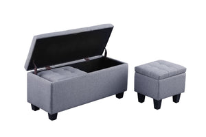 English Elm Large Storage Ottoman Bench Set 3-in-1 Tufted Linen Seating with Hidden Storage, 250lb Capacity W142063971