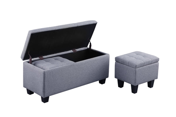 English Elm Large Storage Ottoman Bench Set 3-in-1 Tufted Linen Seating with Hidden Storage, 250lb Capacity W142063971