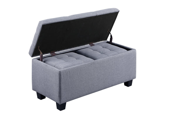 English Elm Large Storage Ottoman Bench Set 3-in-1 Tufted Linen Seating with Hidden Storage, 250lb Capacity W142063971