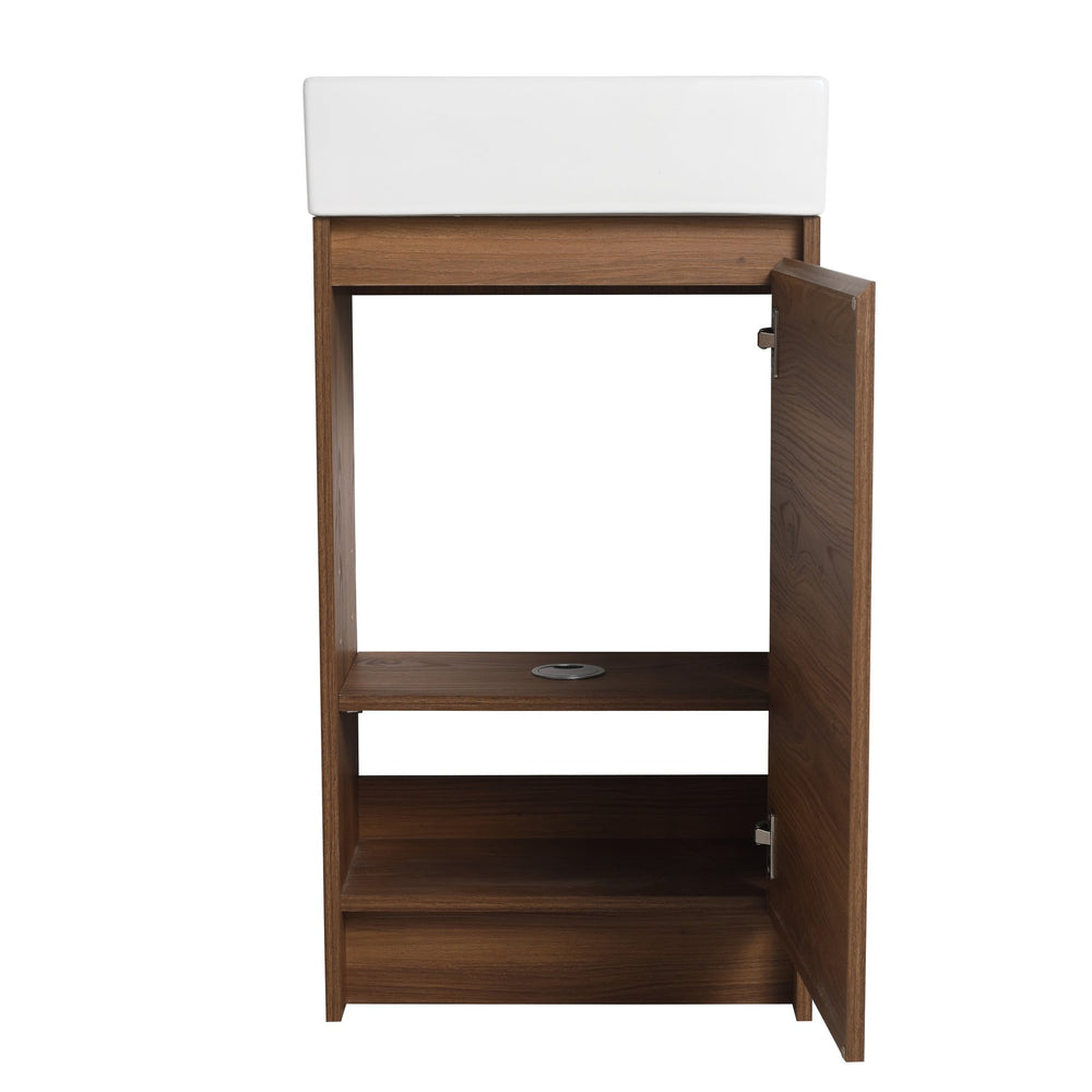 English Elm 18 Inch Freestanding Bathroom Vanity with Ceramic Basin, Adjustable Shelves, Soft-Close Doors, Water-Resistant Finish W99966401