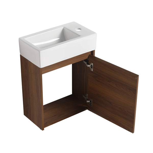 English Elm 18 Inch Floating Small Bathroom Vanity with Ceramic Basin, Eco-Friendly Plywood, Water-Resistant Storage W99966398