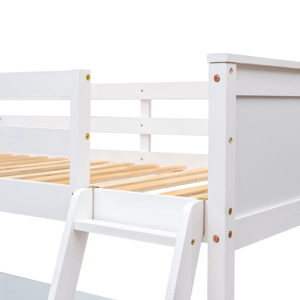 English Elm Twin Loft Bed with Built-in Desk and Open Shelves Solid Pine Kids Study Sleep White LT001537AAK-1