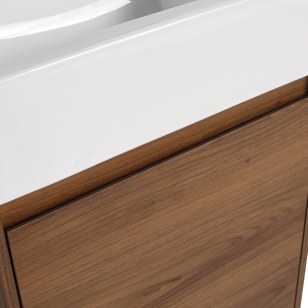 English Elm 18 Inch Freestanding Bathroom Vanity with Ceramic Basin, Adjustable Shelves, Soft-Close Doors, Water-Resistant Finish W99966401