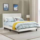 English Elm Queen Bed Frame/Velvet Upholstered Bed Frame With Vertical Channel Tufted Headboard Beige