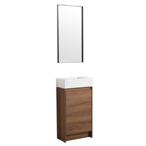 English Elm 18 Inch Freestanding Bathroom Vanity with Ceramic Basin, Adjustable Shelves, Soft-Close Doors, Water-Resistant Finish W99966401