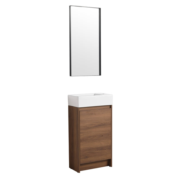 English Elm 18 Inch Freestanding Bathroom Vanity with Ceramic Basin, Adjustable Shelves, Soft-Close Doors, Water-Resistant Finish W99966401