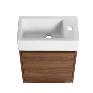 English Elm 18 Inch Floating Small Bathroom Vanity with Ceramic Basin, Eco-Friendly Plywood, Water-Resistant Storage W99966398