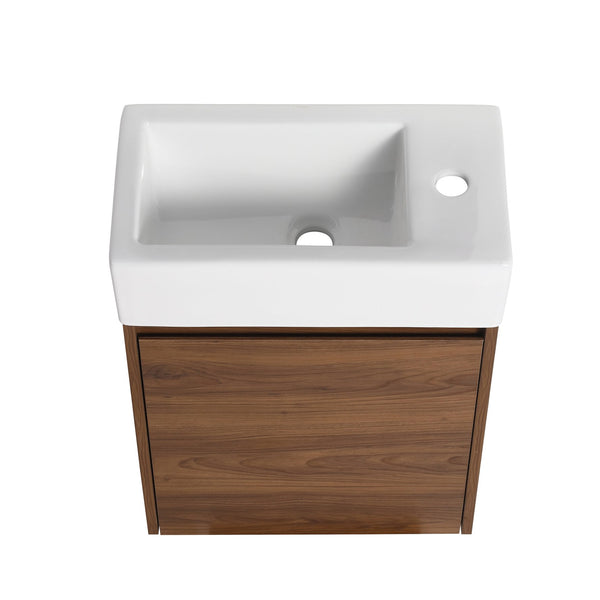 English Elm 18 Inch Floating Small Bathroom Vanity with Ceramic Basin, Eco-Friendly Plywood, Water-Resistant Storage W99966398