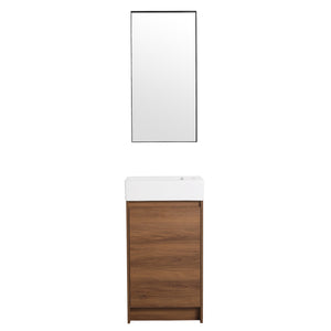 English Elm 18 Inch Freestanding Bathroom Vanity with Ceramic Basin, Adjustable Shelves, Soft-Close Doors, Water-Resistant Finish W99966401