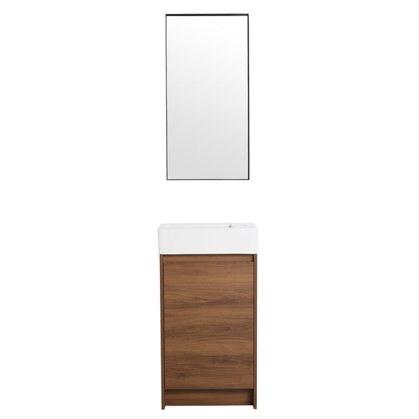 English Elm 18 Inch Freestanding Bathroom Vanity with Ceramic Basin, Adjustable Shelves, Soft-Close Doors, Water-Resistant Finish W99966401