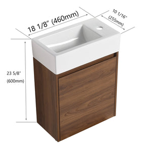 English Elm 18 Inch Floating Small Bathroom Vanity with Ceramic Basin, Eco-Friendly Plywood, Water-Resistant Storage W99966398